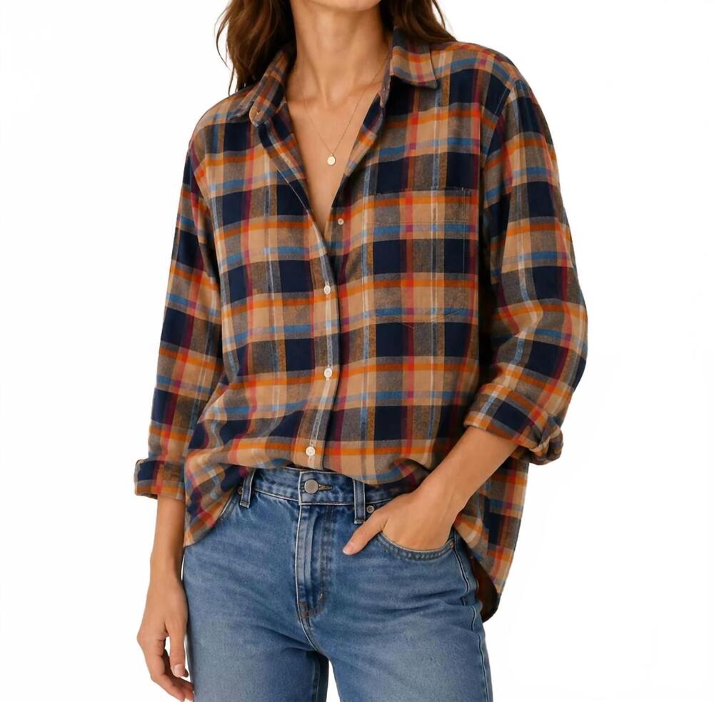 NEW FRANK & EILEEN relaxed button-up shirt in gold navy orange plaid
